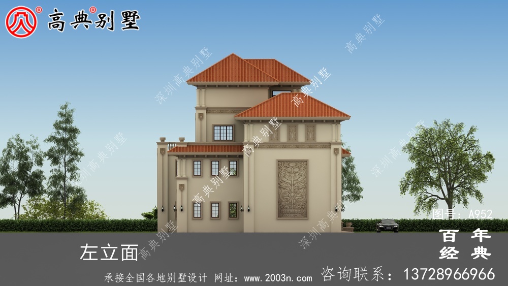 鄉村四層復式別墅外觀效果圖與施工圖設計_鄉村四層別墅設計圖