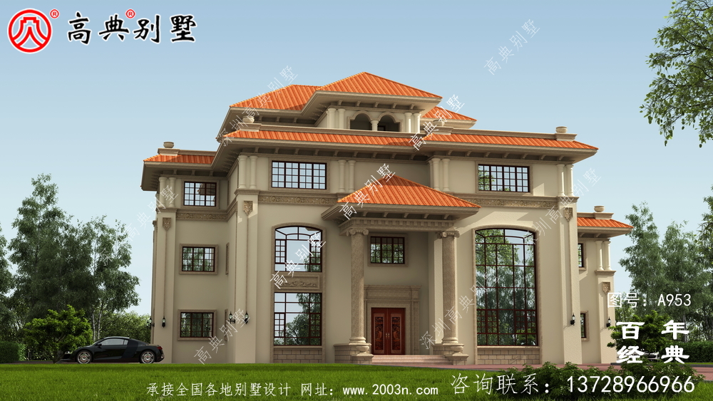 歐式豪華大氣復式四層別墅外觀效果圖與施工圖設計_四層別墅設計圖 歐式豪華大氣復式四層別墅外觀效果圖與施工圖設計_四層別墅設計圖