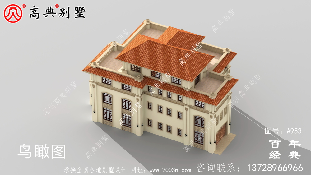 歐式豪華大氣復式四層別墅外觀效果圖與施工圖設計_四層別墅設計圖