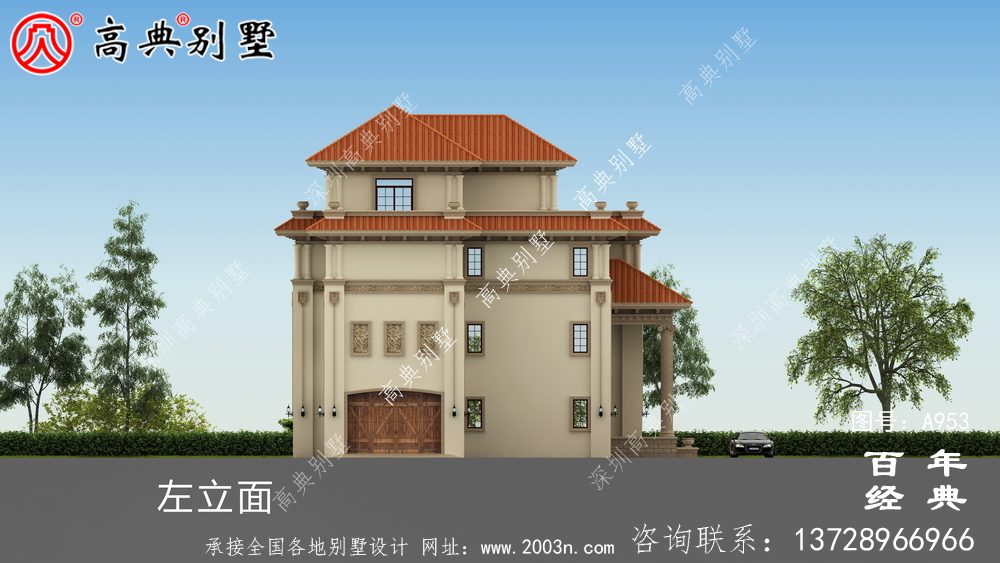 歐式豪華大氣復式四層別墅外觀效果圖與施工圖設計_四層別墅設計圖