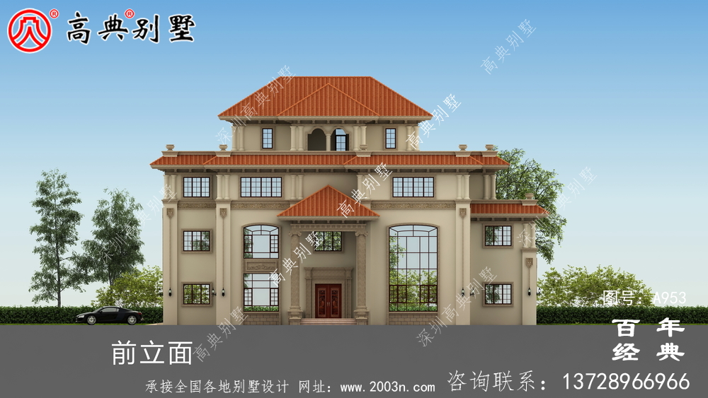 歐式豪華大氣復式四層別墅外觀效果圖與施工圖設計_四層別墅設計圖