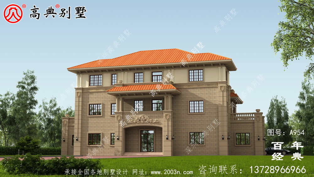 歐式古典三層別墅設(shè)計工程圖紙及效果圖_鄉(xiāng)村三層別墅設(shè)計