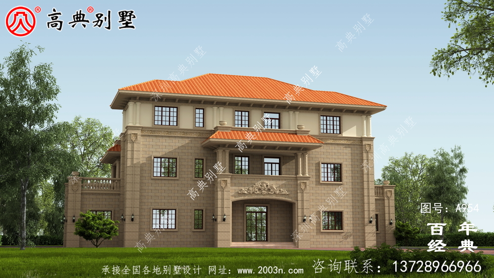 歐式古典三層別墅設(shè)計工程圖紙及效果圖_鄉(xiāng)村三層別墅設(shè)計