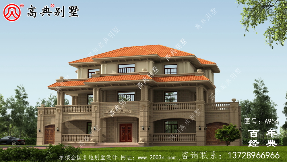 歐式古典三層別墅設(shè)計工程圖紙及效果圖_鄉(xiāng)村三層別墅設(shè)計
