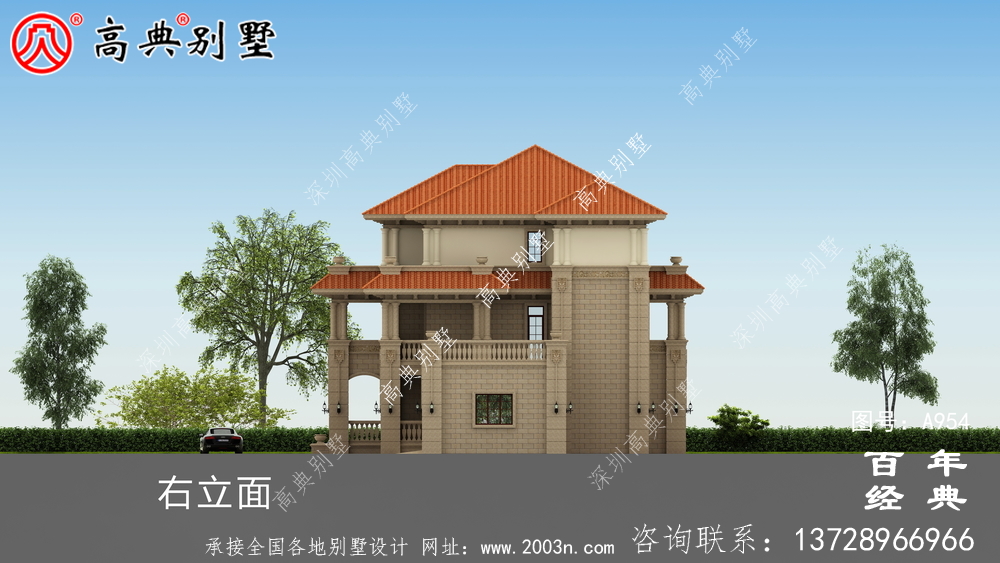 歐式古典三層別墅設(shè)計工程圖紙及效果圖_鄉(xiāng)村三層別墅設(shè)計