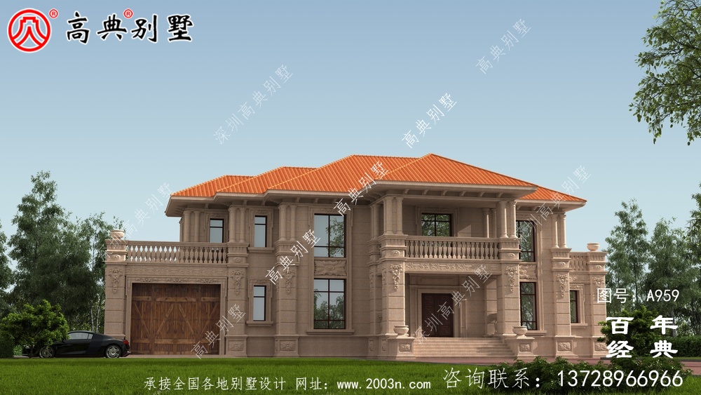 歐式二層復式別墅設計圖紙及設計效果圖_鄉村雙層歐式別墅設計