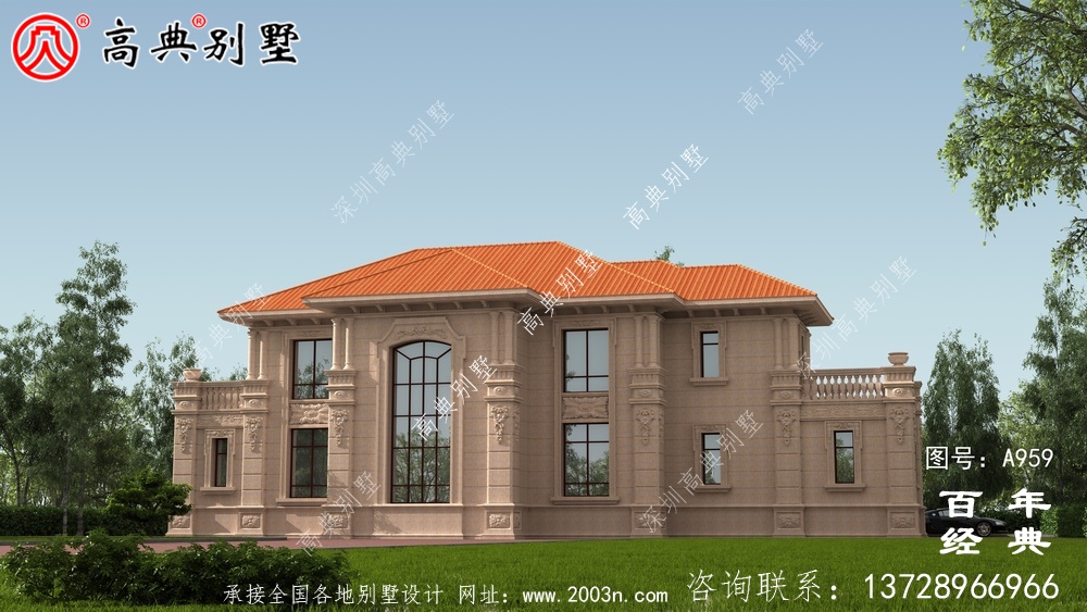 歐式二層復式別墅設計圖紙及設計效果圖_鄉村雙層歐式別墅設計