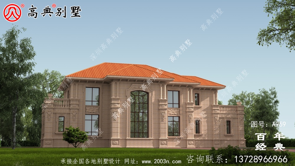 歐式二層復式別墅設計圖紙及設計效果圖_鄉村雙層歐式別墅設計