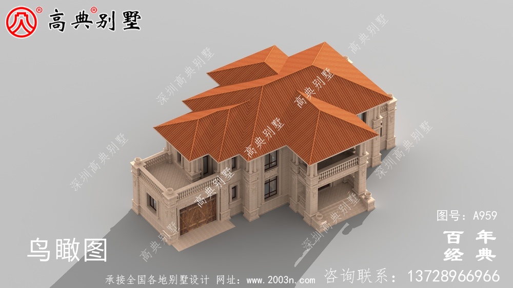 歐式二層復式別墅設計圖紙及設計效果圖_鄉村雙層歐式別墅設計
