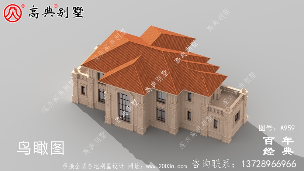 歐式二層復式別墅設計圖紙及設計效果圖_鄉村雙層歐式別墅設計