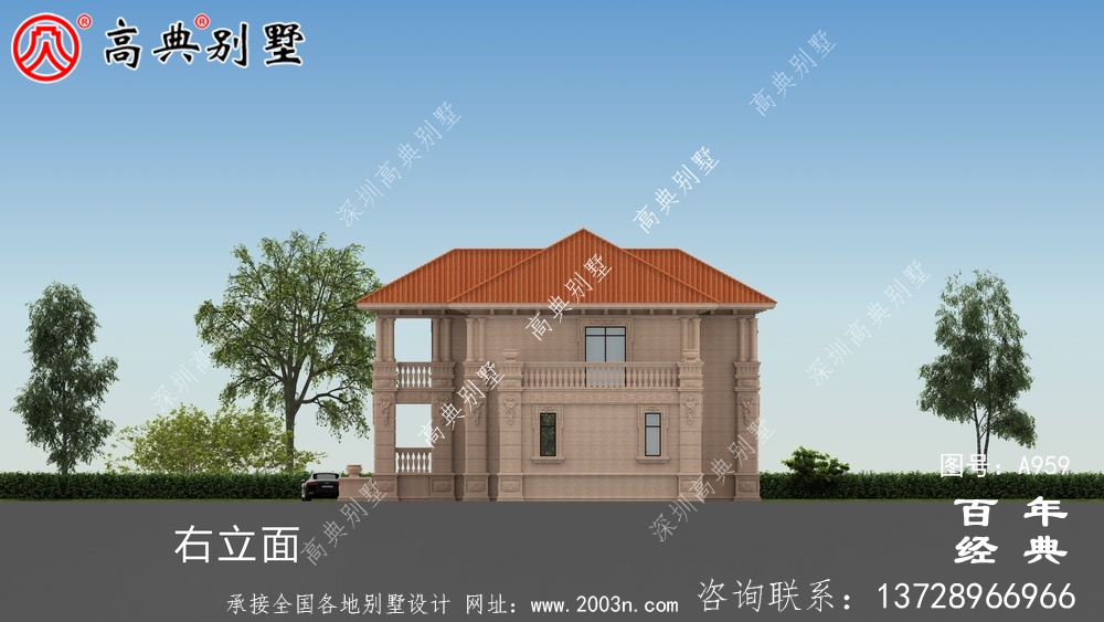 歐式二層復式別墅設計圖紙及設計效果圖_鄉村雙層歐式別墅設計