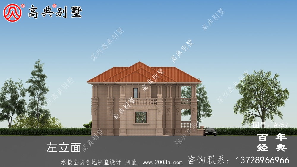 歐式二層復式別墅設計圖紙及設計效果圖_鄉村雙層歐式別墅設計