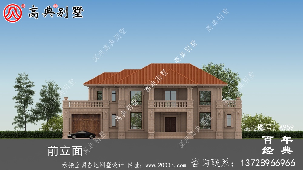 歐式二層復式別墅設計圖紙及設計效果圖_鄉村雙層歐式別墅設計