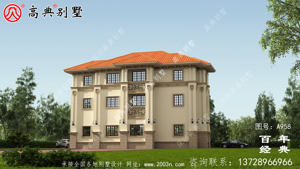 歐式三層帶露臺復式別墅設計圖紙及效果圖_三層別墅圖紙