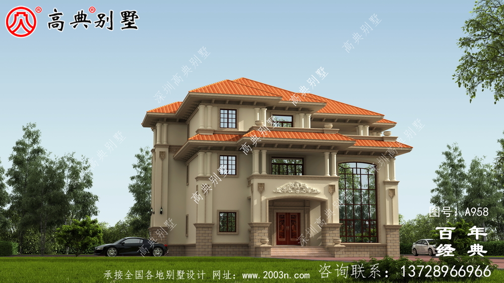 歐式三層帶露臺復式別墅設計圖紙及效果圖_三層別墅圖紙