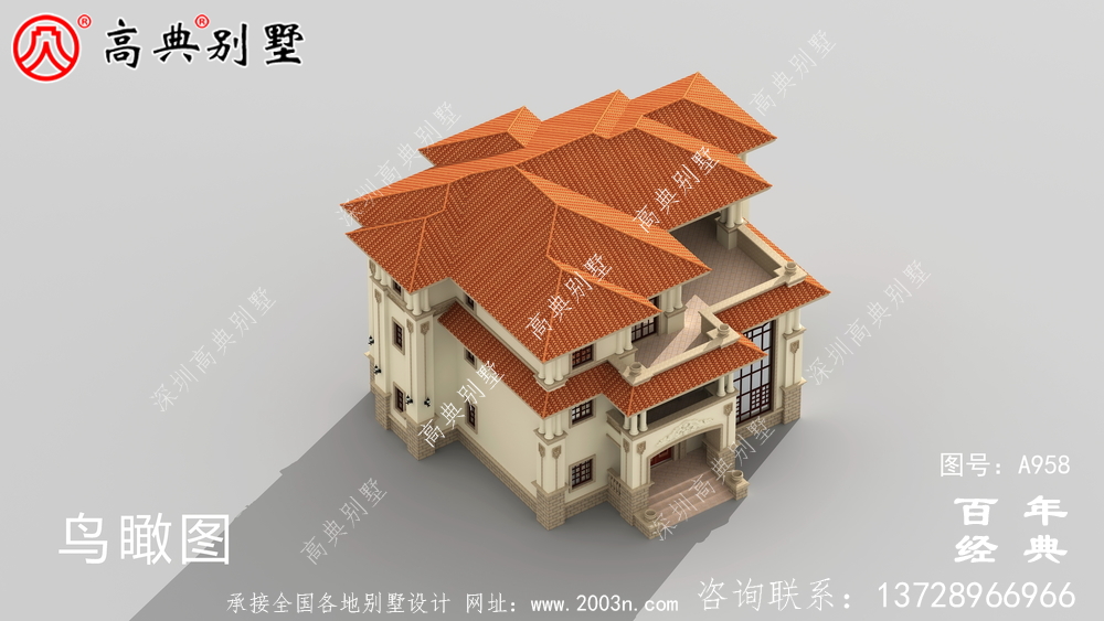 歐式三層帶露臺復式別墅設計圖紙及效果圖_三層別墅圖紙