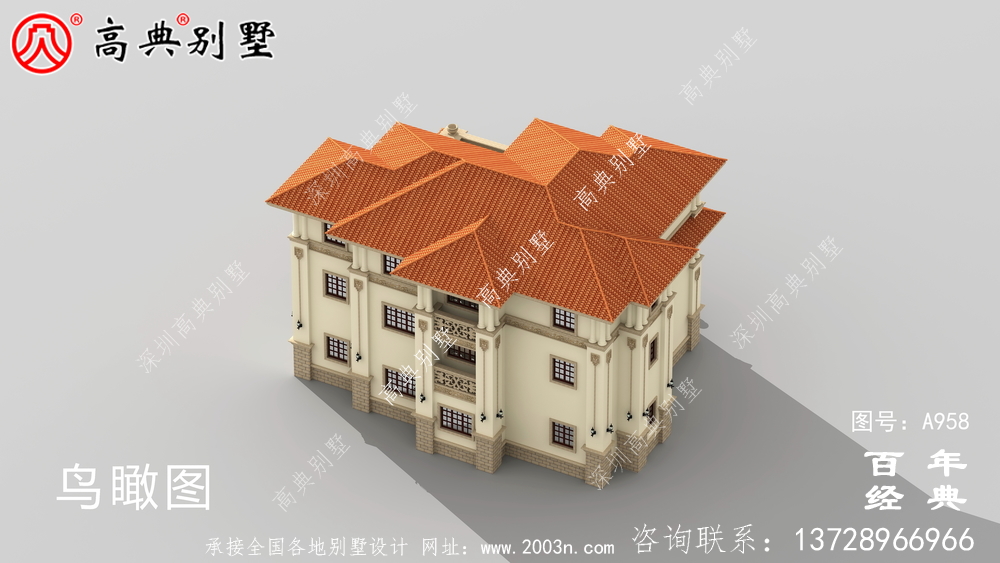 歐式三層帶露臺復式別墅設計圖紙及效果圖_三層別墅圖紙