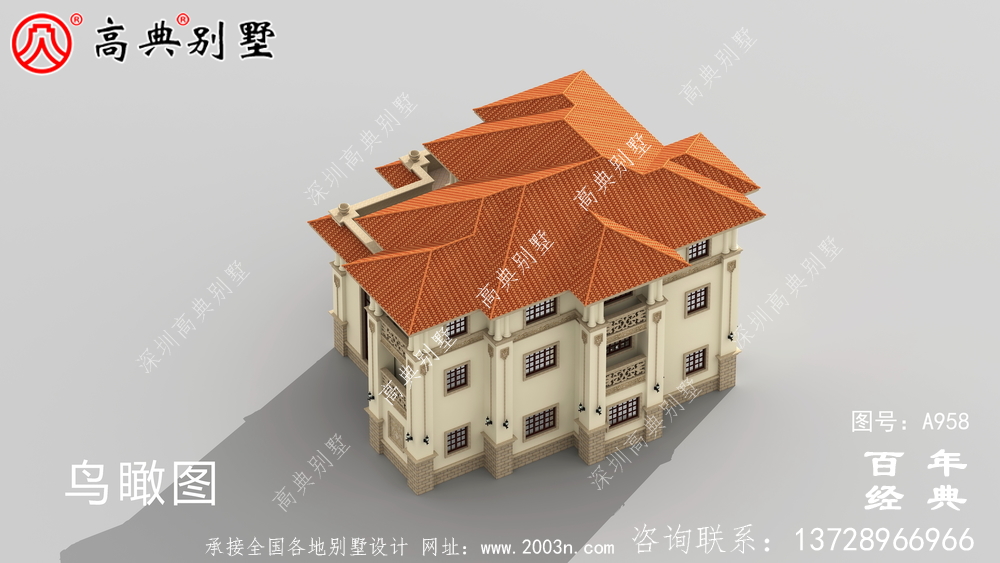 歐式三層帶露臺復式別墅設計圖紙及效果圖_三層別墅圖紙