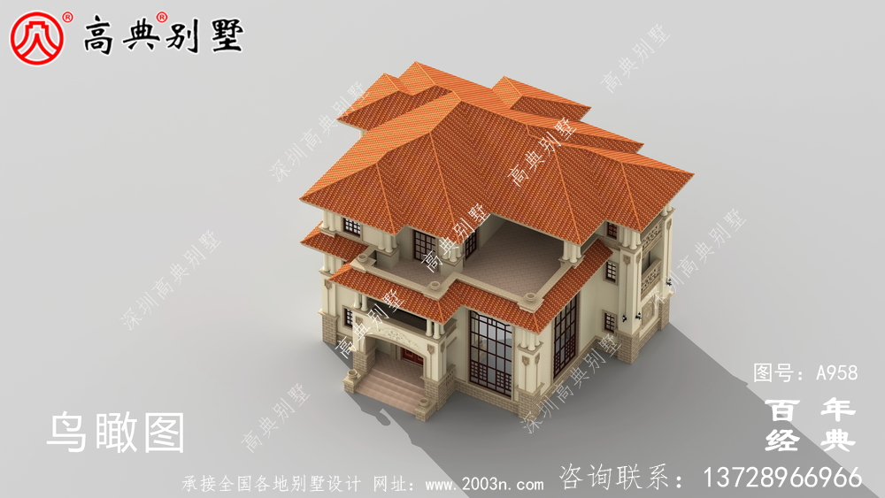 歐式三層帶露臺復式別墅設計圖紙及效果圖_三層別墅圖紙
