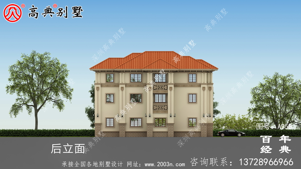 歐式三層帶露臺復式別墅設計圖紙及效果圖_三層別墅圖紙
