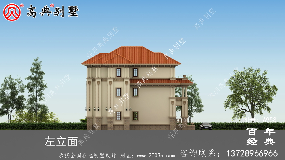 歐式三層帶露臺復式別墅設計圖紙及效果圖_三層別墅圖紙