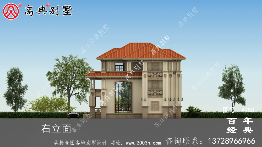 歐式三層帶露臺復式別墅設計圖紙及效果圖_三層別墅圖紙