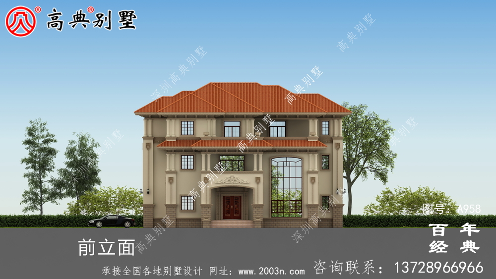 歐式三層帶露臺復式別墅設計圖紙及效果圖_三層別墅圖紙