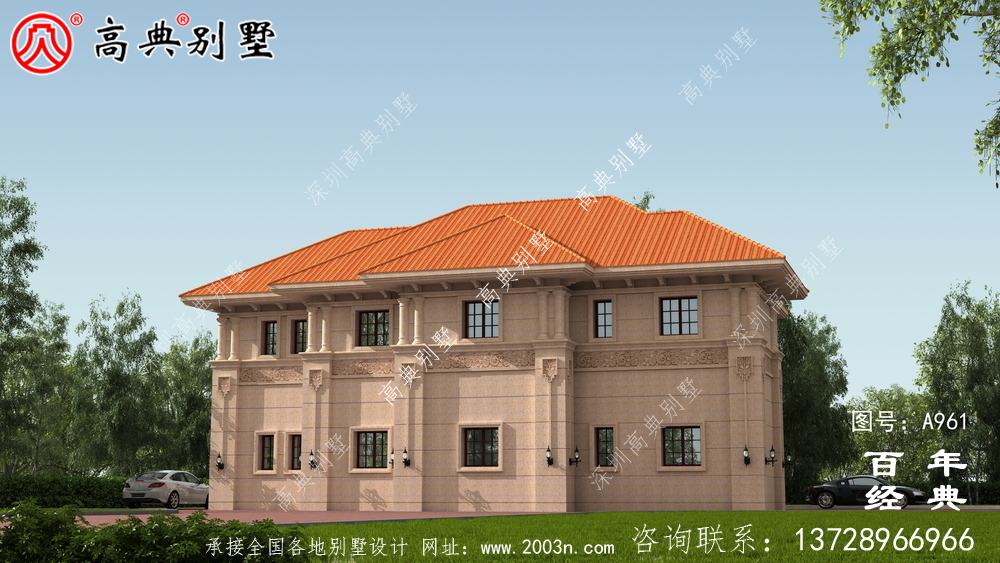 兩層帶車庫的農村別墅設計圖紙及效果圖_兩層農村自建別墅設計圖