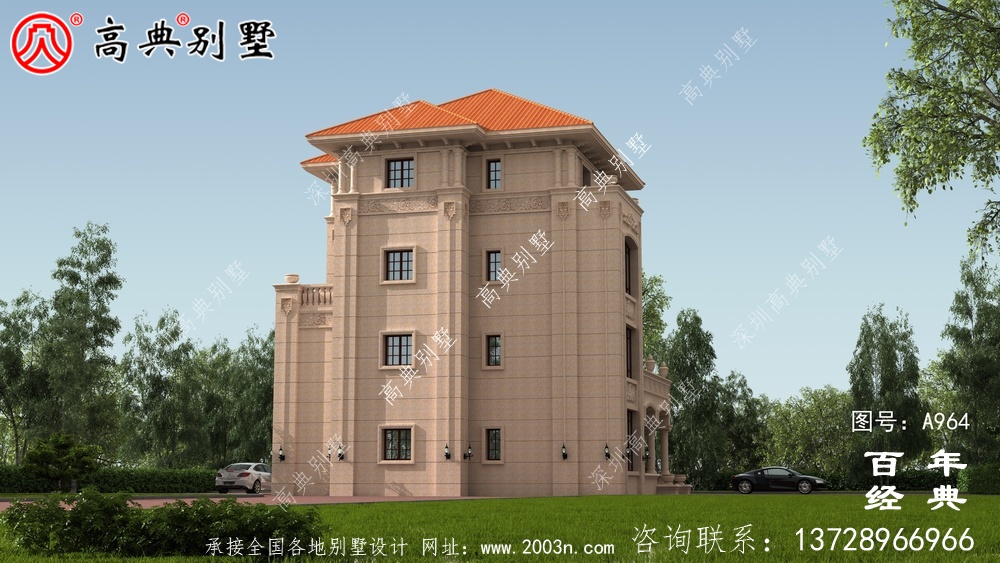 復式四層帶陽臺鄉村別墅設計圖紙及效果圖_四層別墅設計圖紙