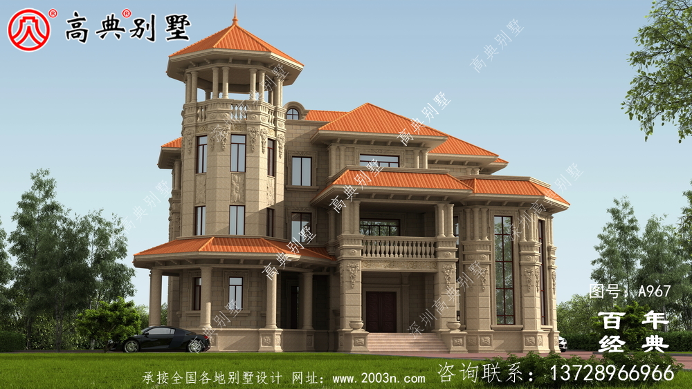 歐式復式三層帶陽臺別墅設計圖紙及效果圖_三層別墅圖紙