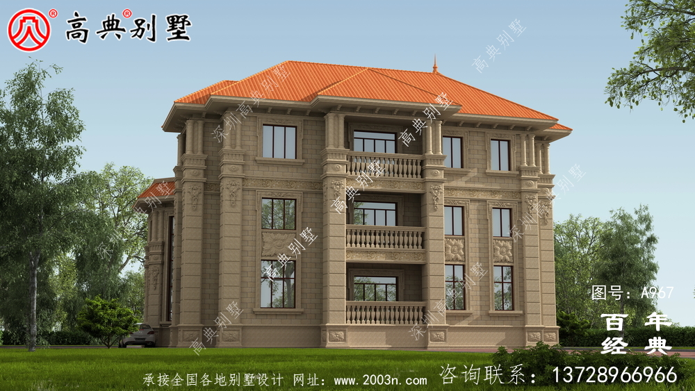 歐式復式三層帶陽臺別墅設計圖紙及效果圖_三層別墅圖紙