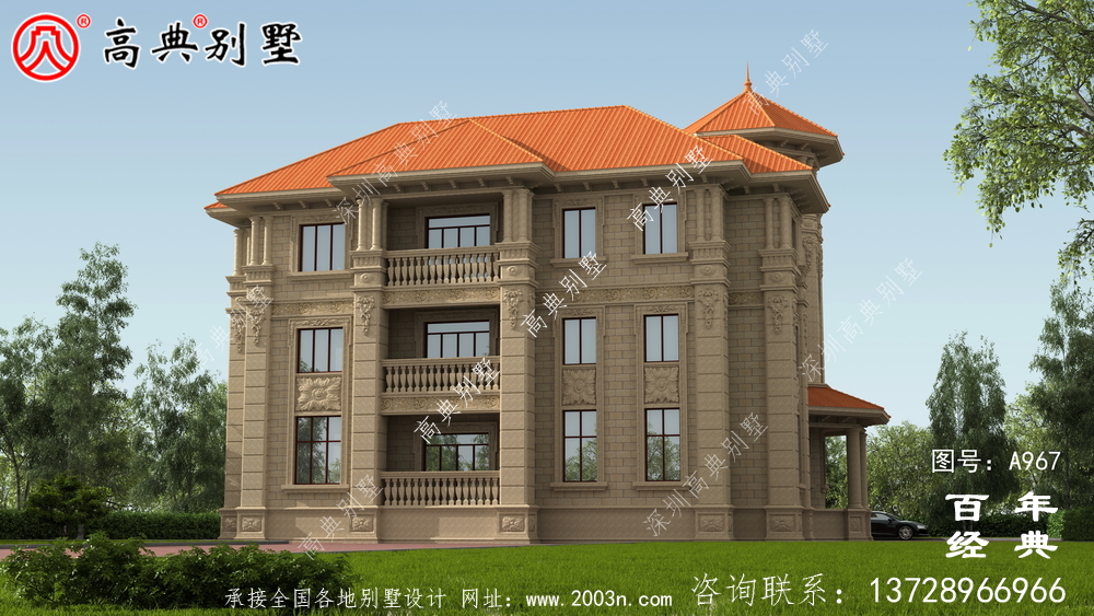 歐式復式三層帶陽臺別墅設計圖紙及效果圖_三層別墅圖紙
