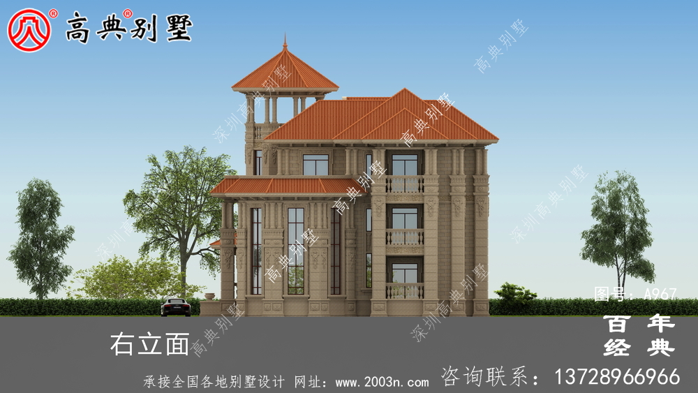 歐式復式三層帶陽臺別墅設計圖紙及效果圖_三層別墅圖紙