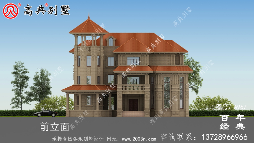 歐式復式三層帶陽臺別墅設計圖紙及效果圖_三層別墅圖紙