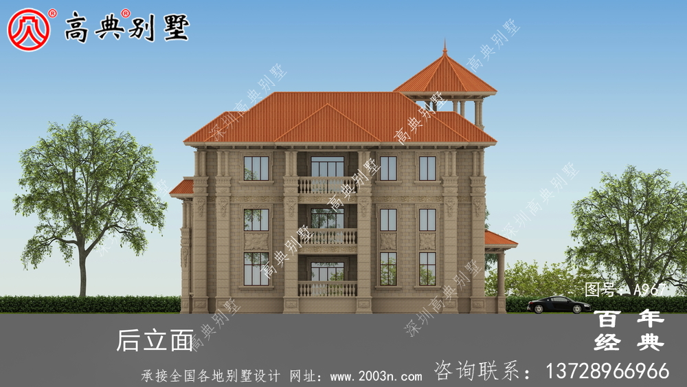 歐式復式三層帶陽臺別墅設計圖紙及效果圖_三層別墅圖紙