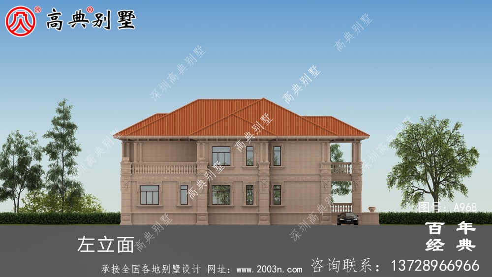 兩層帶車庫和露臺的農村別墅設計圖紙及效果圖_兩層農村別墅設計圖