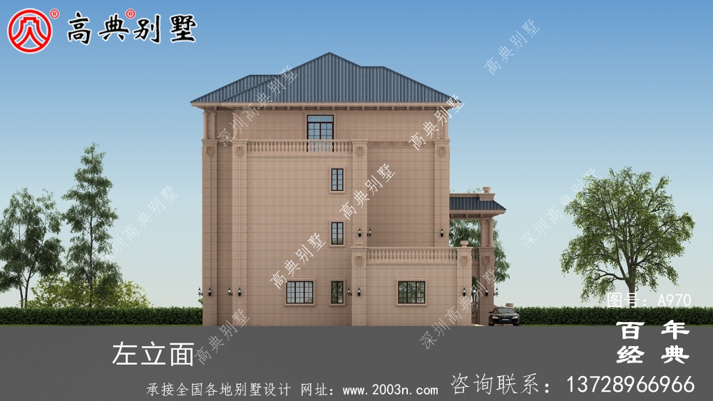 農村復式四層帶車庫別墅設計圖與效果圖_四層鄉村住宅設計圖