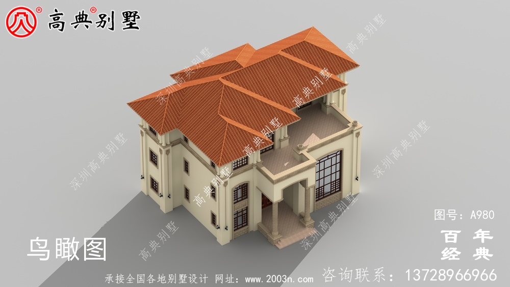 歐式三層舒適別墅帶露臺設計圖及效果圖_鄉村三層別墅設計圖