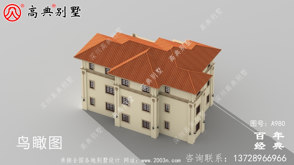 歐式三層舒適別墅帶露臺設計圖及效果圖_鄉村三層別墅設計圖