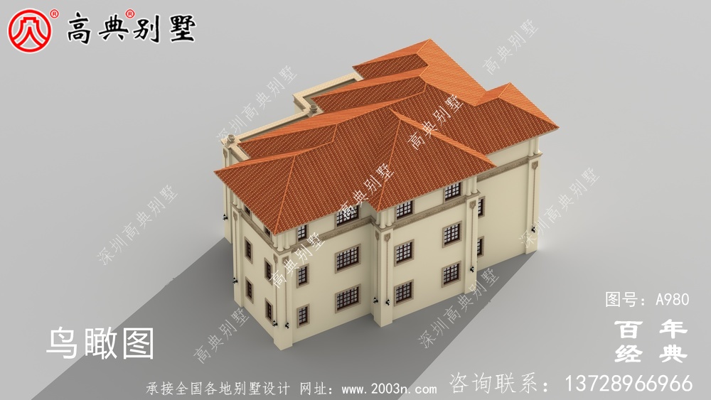 歐式三層舒適別墅帶露臺設計圖及效果圖_鄉村三層別墅設計圖