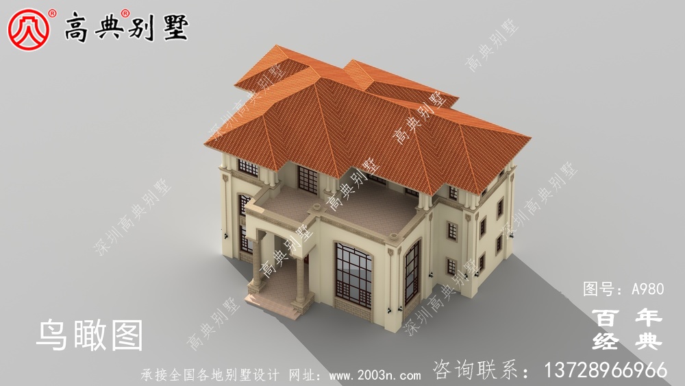歐式三層舒適別墅帶露臺設計圖及效果圖_鄉村三層別墅設計圖