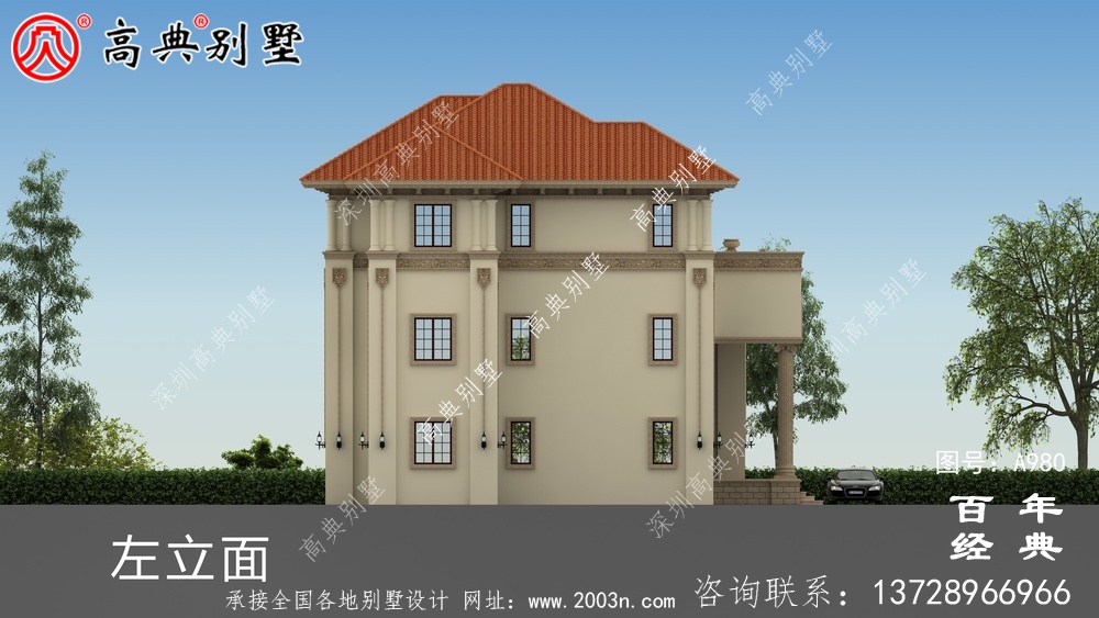歐式三層舒適別墅帶露臺設計圖及效果圖_鄉村三層別墅設計圖