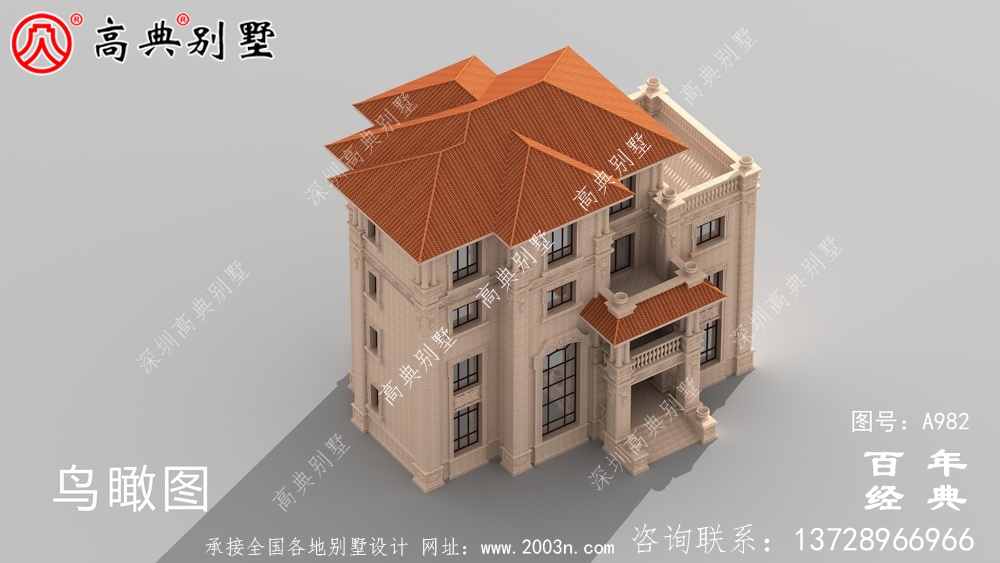 歐式四層帶陽臺復式豪宅別墅設計圖紙及效果圖_四層別墅外觀效果圖