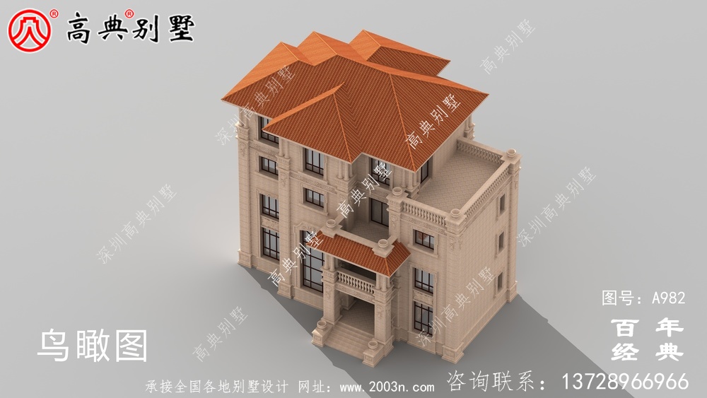 歐式四層帶陽臺復式豪宅別墅設計圖紙及效果圖_四層別墅外觀效果圖