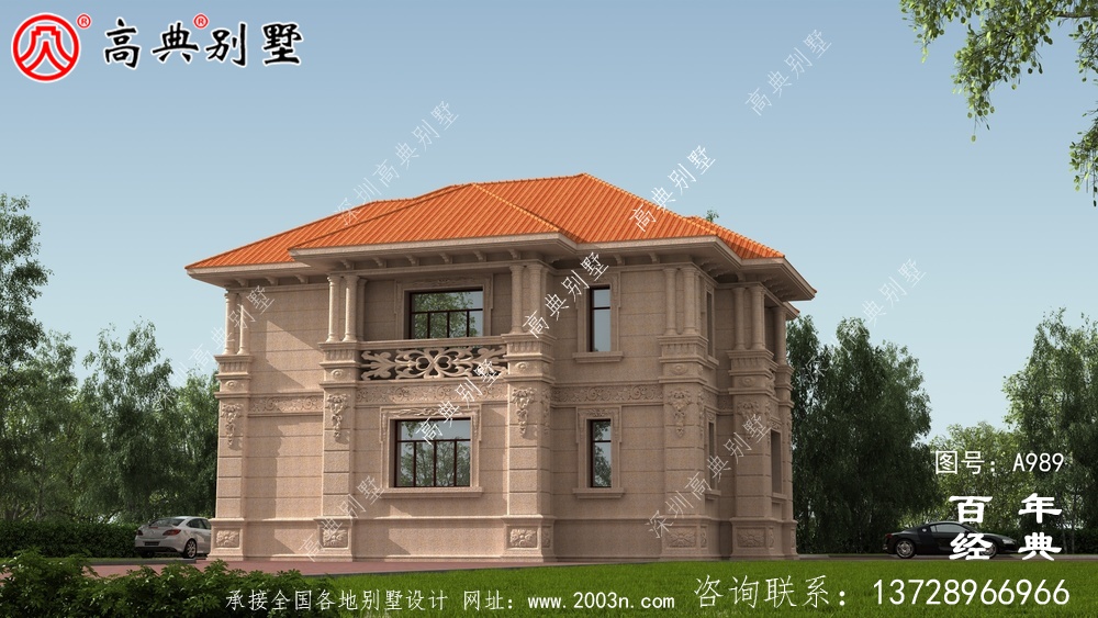 兩層帶車庫的農村別墅設計圖紙及施工圖_兩層別墅建筑設計圖