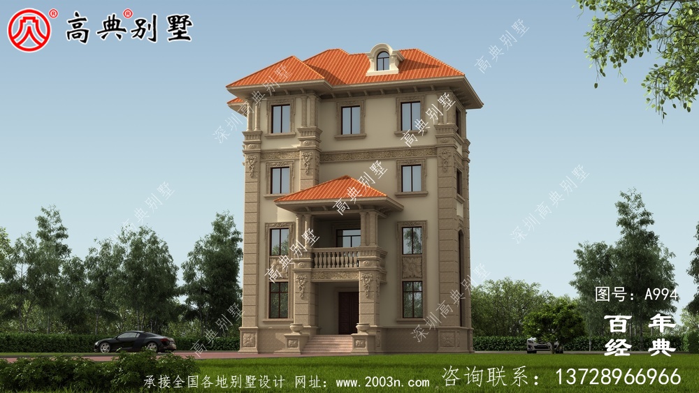 復式四層歐式別墅的外觀效果圖與施工圖設計_四層別墅設計圖 復式四層歐式別墅的外觀效果圖與施工圖設計_四層別墅設計圖
