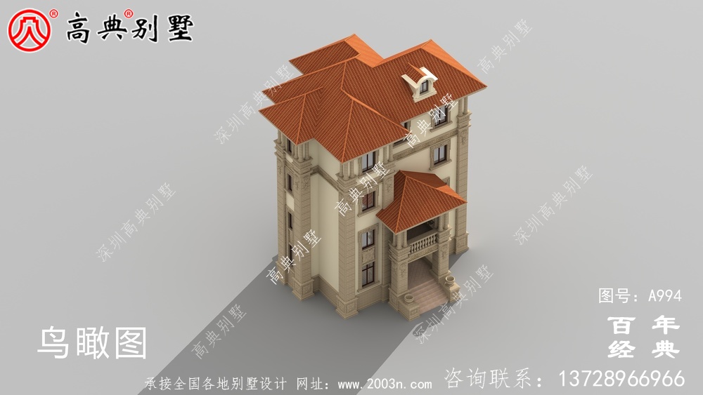 復式四層歐式別墅的外觀效果圖與施工圖設計_四層別墅設計圖