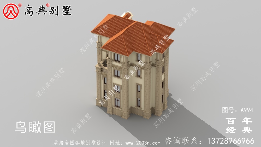 復式四層歐式別墅的外觀效果圖與施工圖設計_四層別墅設計圖