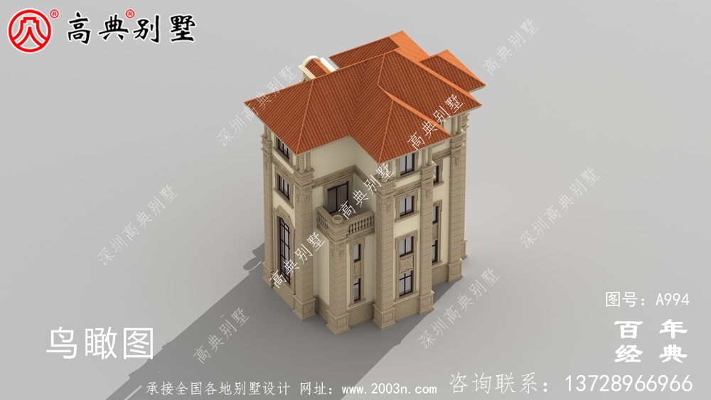 復式四層歐式別墅的外觀效果圖與施工圖設計_四層別墅設計圖