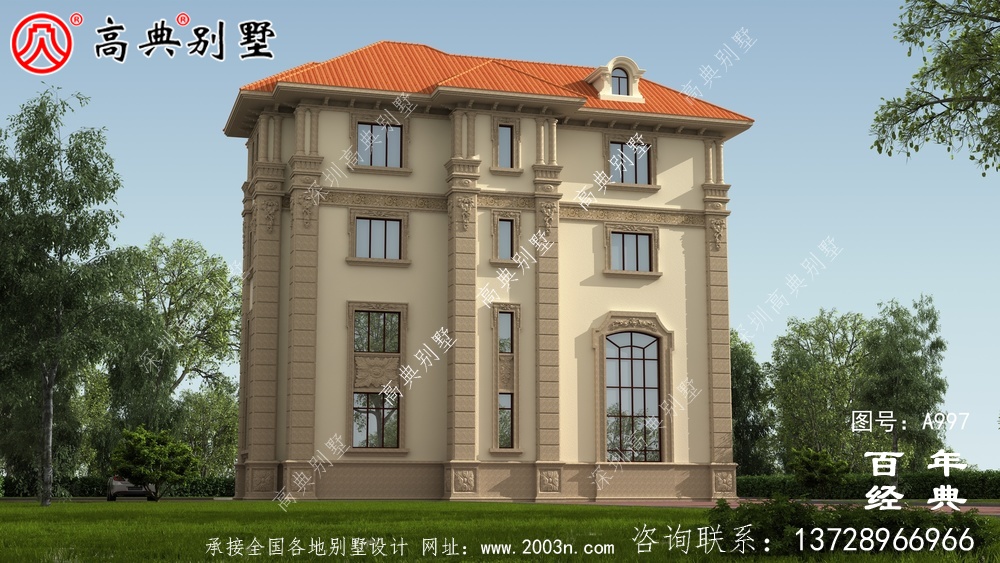 高檔復式四層歐式別墅設計圖紙及效果圖_四層別墅外觀效果圖